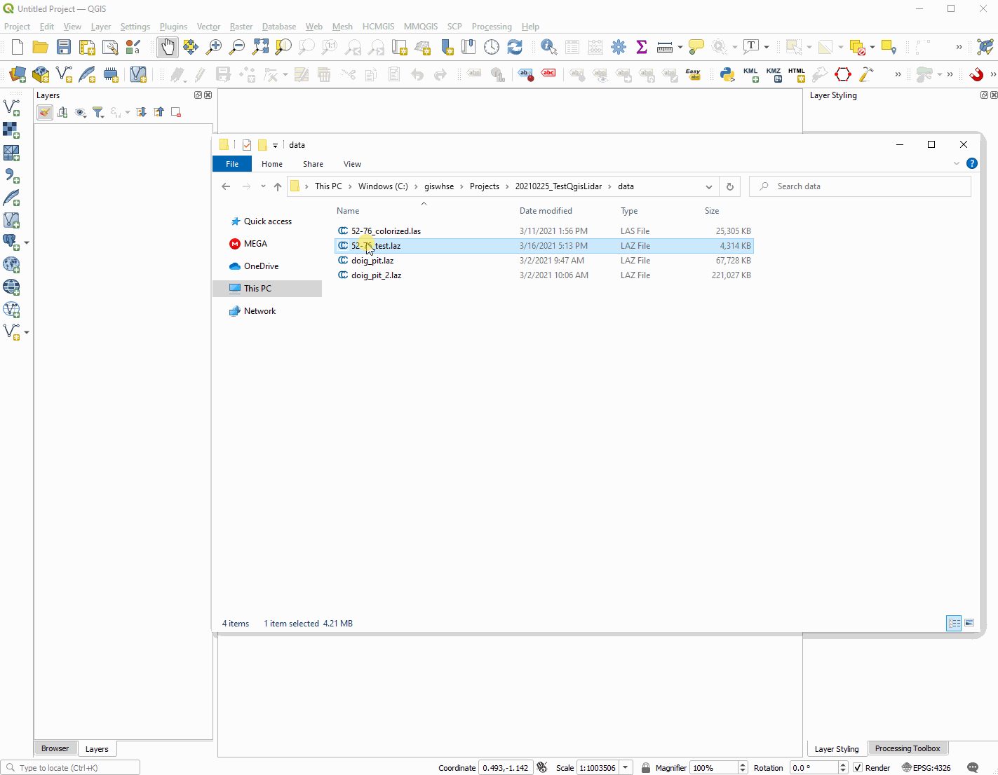 Drag and Drop Point Cloud into QGIS Project