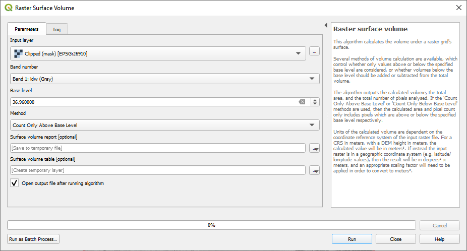 Raster Surface Volume Parameters